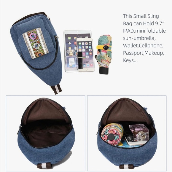 Denim Embroidered Messenger /Sling Bag Hobo Style - Picture 8 of 8